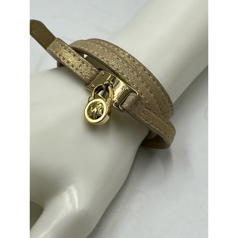 Michael Kors Gold‎ Glittery Leather Wrap Gold Tone Bracelet